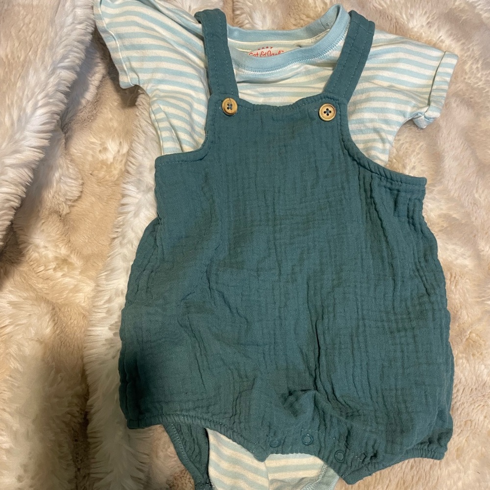 Cat & Jack Teal Overalls with Striped Shirt